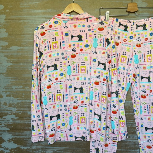 Nick & Nora Sewing Print Pajamas Pink Stretch Lounge Womens S - Picture 8 of 9